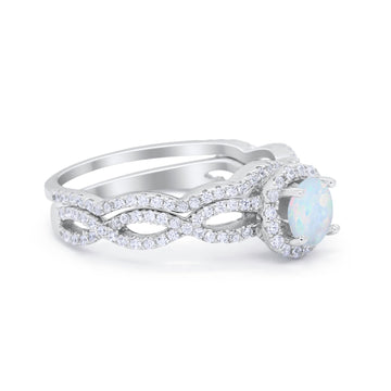 Two Piece Infinity Shank Lab Created White Opal 925 Sterling Silver Wedding Ring
